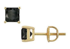 14K Yellow Gold : Princess Cut Black Diamond Stud Earrings  2.50 CT. TW.yellow 
