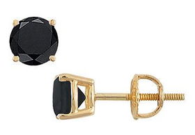 14K Yellow Gold : Round Black Diamond Stud Earrings  3.50 CT. TW.yellow 