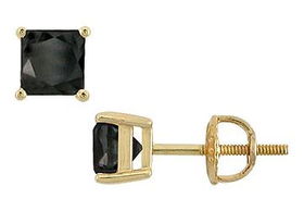14K Yellow Gold : Princess Cut Black Diamond Stud Earrings  3.00 CT. TW.yellow 