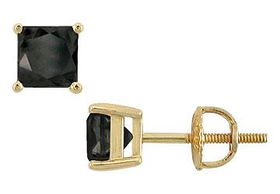 14K Yellow Gold : Princess Cut Black Diamond Stud Earrings  3.50 CT. TW.yellow 