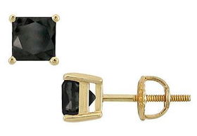 14K Yellow Gold : Princess Cut Black Diamond Stud Earrings  4.00 CT. TW.yellow 