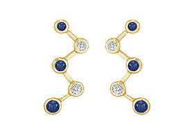 Blue Sapphire and Diamond Earrings : 14K Yellow Gold - 1.00 CT TGWblue 