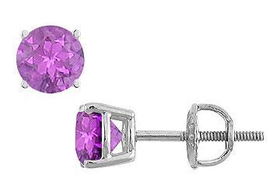 Amethyst Stud Earrings : 14K White Gold - 2.00 CT TGWamethyst 