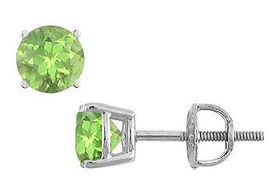 Peridot Stud Earrings : 14K White Gold - 2.00 CT TGWperidot 
