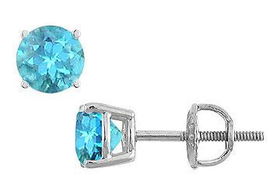Blue Topaz Stud Earrings : 14K White Gold - 2.00 CT TGWblue 