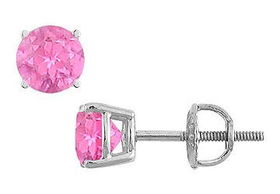 Pink Topaz Stud Earrings : 14K White Gold - 2.00 CT TGWpink 