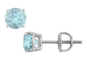 Aquamarine Stud Earrings : 14K White Gold - 2.00 CT TGWaquamarine 