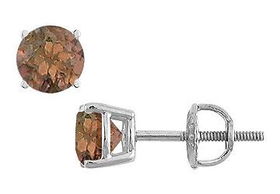 Smoky Topaz Stud Earrings : 14K White Gold - 2.00 CT TGWsmoky 