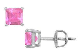 Pink Topaz Stud Earrings : 14K White Gold - 2.00 CT TGWpink 