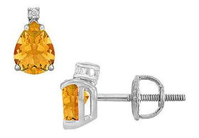 Diamond and Citrine Stud Earrings : 14K White Gold - 2.04 CT TGWdiamond 