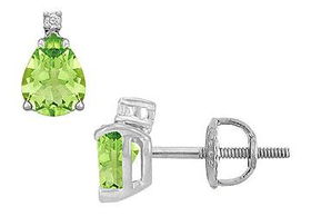 Diamond and Peridot Stud Earrings : 14K White Gold - 2.04 CT TGWdiamond 