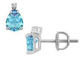 Diamond and Blue Topaz Stud Earrings : 14K White Gold - 2.04 CT TGWdiamond 