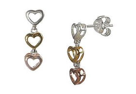 Tri-tone Heart Sterling Silver Earringstri 
