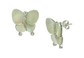 Mother-of-Pearl CZ Butterfly Sterling Silver Earringsmother 