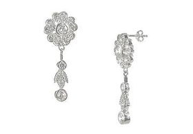 Flower Drop CZ Sterling Silver Earringsflower 