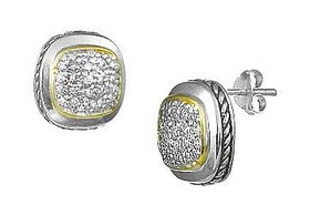 Two Tone CZ Sterling Silver Earringstwo 