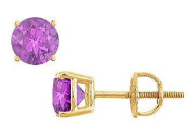 Amethyst Stud Earrings : 14K Yellow Gold - 2.00 CT TGWamethyst 