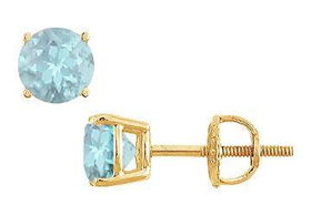 Aquamarine Stud Earrings : 14K Yellow Gold - 2.00 CT TGWaquamarine 