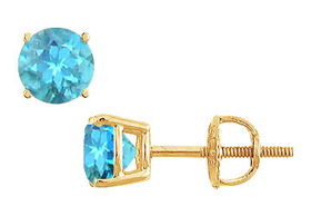 Blue Topaz Stud Earrings : 14K Yellow Gold - 2.00 CT TGWblue 
