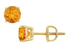 Citrine Stud Earrings : 14K Yellow Gold - 2.00 CT TGWcitrine 