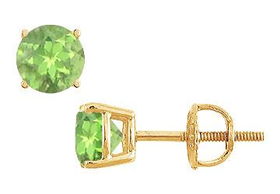 Peridot Stud Earrings : 14K Yellow Gold - 2.00 CT TGWperidot 