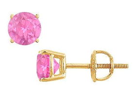 Pink Topaz Stud Earrings : 14K Yellow Gold - 2.00 CT TGWpink 