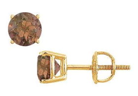 Smoky Topaz Stud Earrings : 14K Yellow Gold - 2.00 CT TGWsmoky 