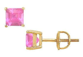 Pink Topaz Stud Earrings : 14K Yellow Gold - 2.00 CT TGWpink 