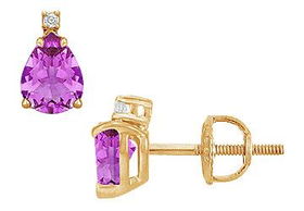 Diamond and Amethyst Stud Earrings : 14K Yellow Gold - 2.04 CT TGWdiamond 