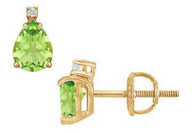 Diamond and Peridot Stud Earrings : 14K Yellow Gold - 2.04 CT TGWdiamond 