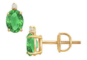 Diamond and Emerald Stud Earrings : 14K Yellow Gold - 2.04 CT TGWdiamond 