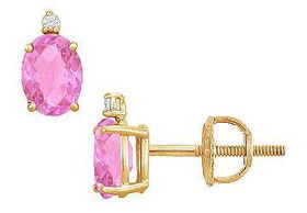 Diamond and Pink Topaz Stud Earrings : 14K Yellow Gold - 2.04 CT TGWdiamond 