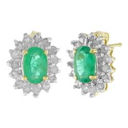 Yellow Gold Green Emerald Diamond Earringsyellow 