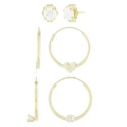 10k Yellow Gold Hoop Cubic Zirconia Earringsyellow 