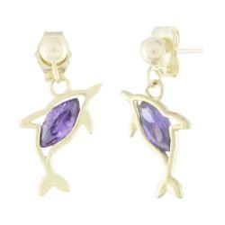 Yellow Gold Purple Cubic Zirconia Earringsyellow 