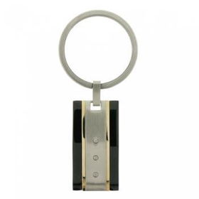 Men's Black SS Diamond Key Fob Ring & Gold Accents