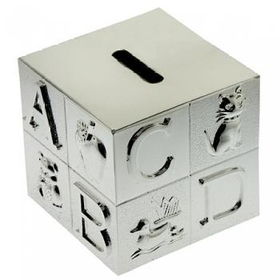 Sterling Silver Plated Baby Gift Bank Nursery Block Bank