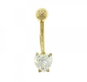 10KT Yellow Gold Belly Ring Barbell Heart CZ Gemyellow 