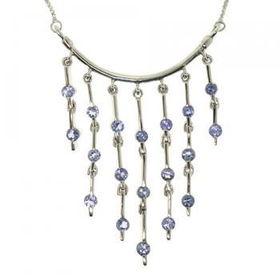 14KT White Gold Dangle Drop Tanzanite Diamond Necklacewhite 