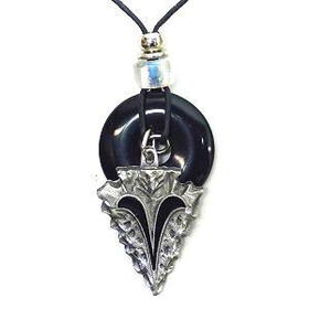 Onyx and Diamond Cut Pewter Necklace - Arrowheadonyx 