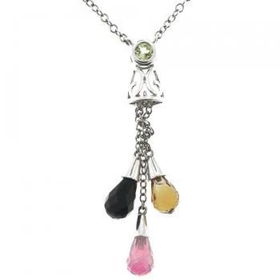 14K White Gold Lariat Necklace Citrine Peridot Onyx Rhodolitewhite 