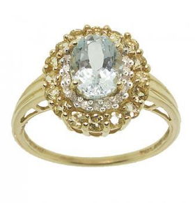 14KT Solid Gold Ring Aquamarine Yellow Beryl & Diamondsolid 
