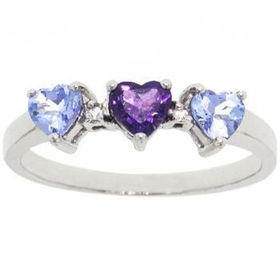 WHITE GOLD 3 STONE RING AMETHYST TANZANITE DIAMOND GEMSwhite 