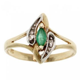 Yellow White Gold Ring Sz=7 w Marquise Emerald Diamondyellow 
