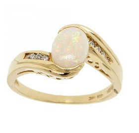 New Yellow 14KT Gold Ring Oval Cut Opal Diamond Sz=6.5yellow 