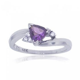 White Gold Ring Trillion Cut Amethyst & Diamond Gemswhite 