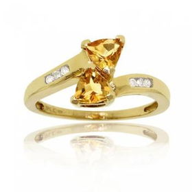 Yellow Gold Bypass Ring Orange Trillion Citrine Diamondyellow 