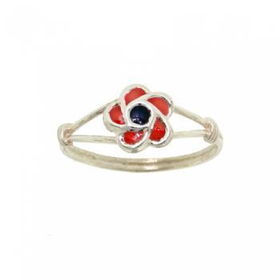 Solid Silver Ring Red Blue Enamel Crystal Flowersolid 
