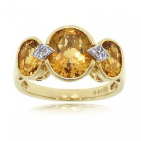 14KT Yellow Gold Ring Citrine Diamond - 3 Stone Designyellow 