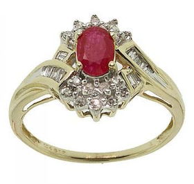 Yellow Gold Sz=7 Cocktail Ring 1/2ct Oval Ruby Diamondyellow 